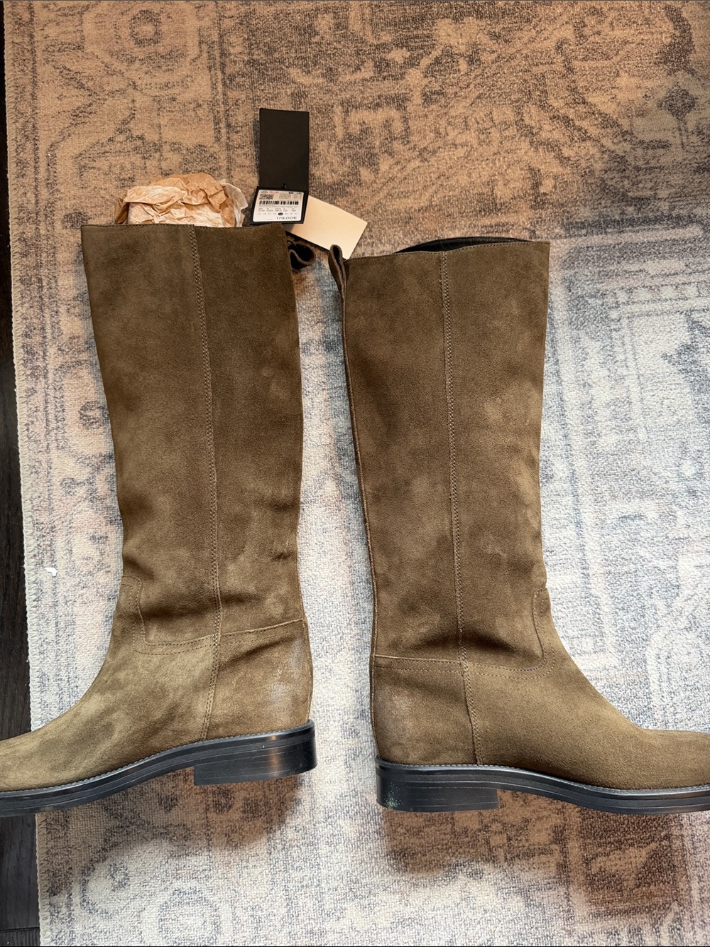NWT Massimo Dutti Oiled Split Suede Riding Boots Khaki Brown Size EU 39 / US 8 - Picture 8 of 14